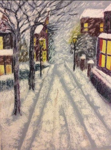 Jean. Up my road, pastels.